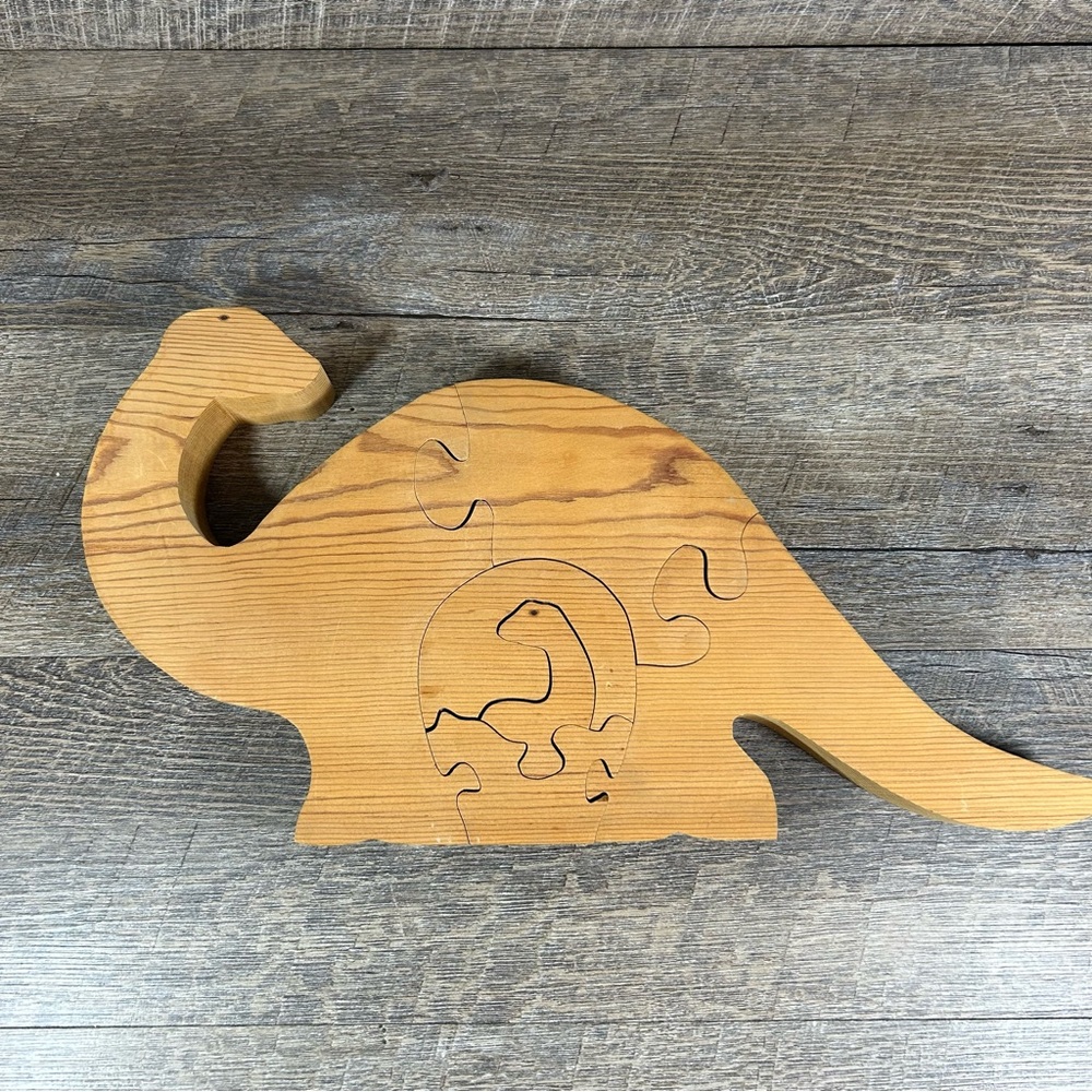 3D Chunky Wood Brontosaurus Dinosaur Puzzle 6 Piece